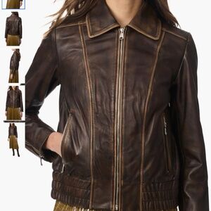 Bernardo Distressed Lambskin Leather Jacket, size XL